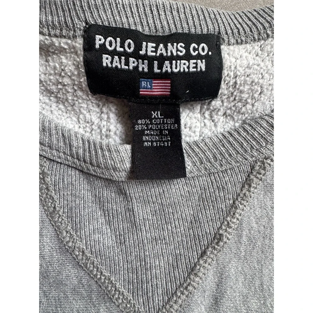 VTG Polo Jeans Co. Ralph Lauren Sweater Mens XL American Flag Spellout Gray